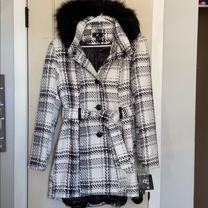 Black and white plaid Peacoat